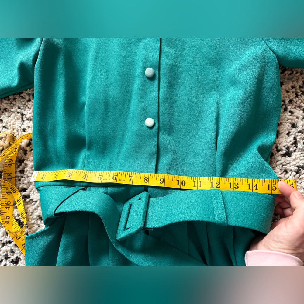 Vintage Teal Belted Midi Dress - Picture 12 of 12